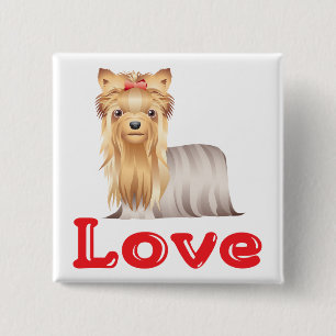 Liefde Yorkshire Terrier Puppy Hond Knop Speld Vierkante Button 5,1 Cm