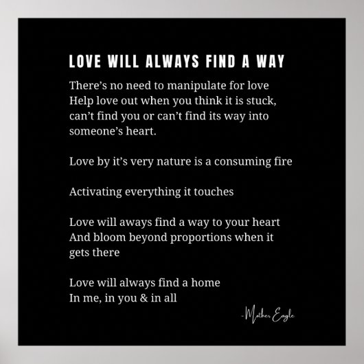 Liefde zal altijd een manier vinden gedicht poster (Voorkant)