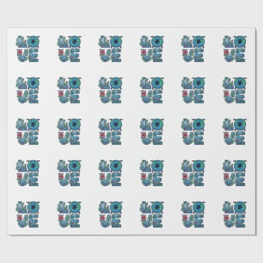 Liefde Zeeschildpad Aarde Tropisch Cadeaupapier (Vlak)