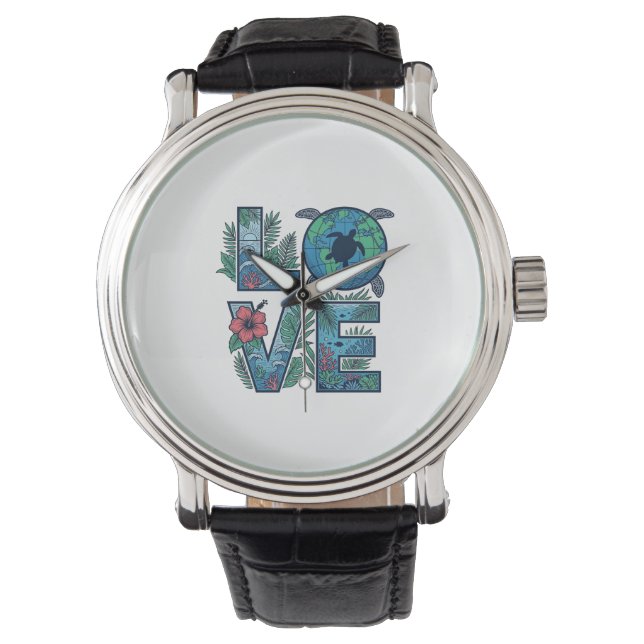 Liefde Zeeschildpad Aarde Tropisch Horloge (Voorkant)