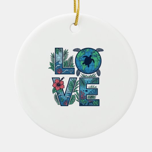 Liefde Zeeschildpad Aarde Tropisch Keramisch Ornament (Voorkant)