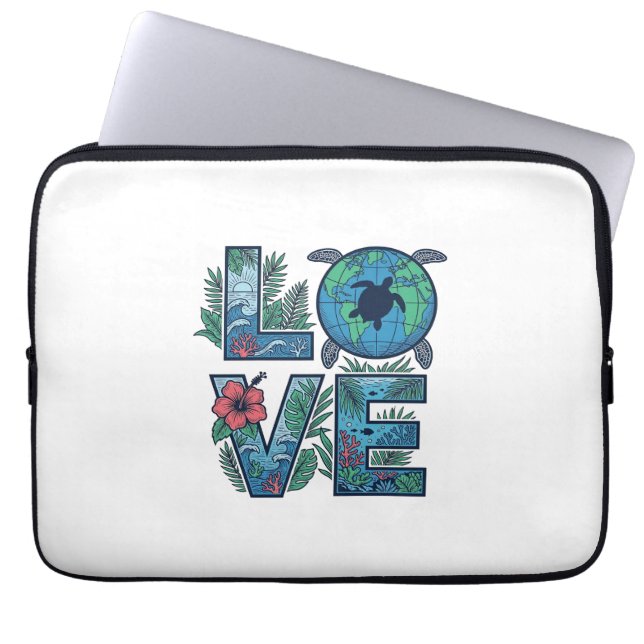 Liefde Zeeschildpad Aarde Tropisch Laptop Sleeve (Voorkant)