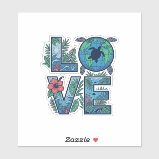 Liefde Zeeschildpad Aarde Tropisch Sticker (Vel)