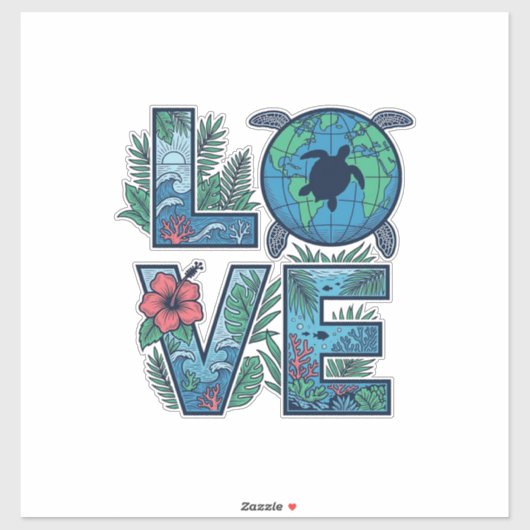 Liefde Zeeschildpad Aarde Tropisch Sticker (Vel)