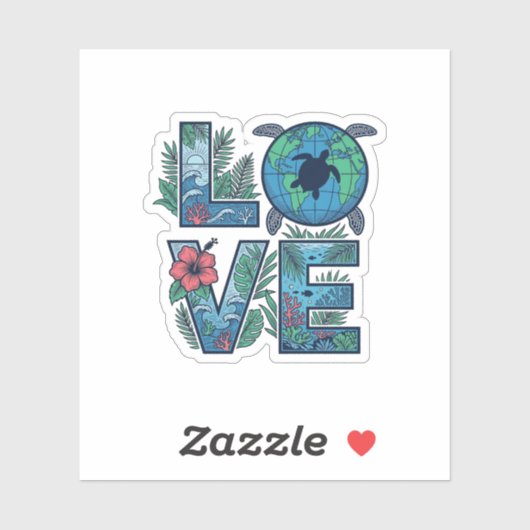 Liefde Zeeschildpad Aarde Tropisch Sticker (Vel)
