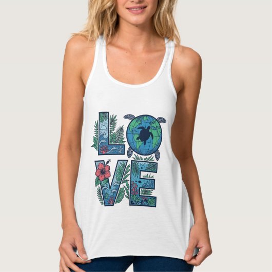 Liefde Zeeschildpad Aarde Tropisch Tanktop (Voorkant)