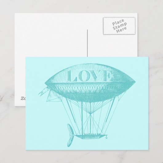  liefde Zeppelin Blue Briefkaart (Voorkant / Achterkant)