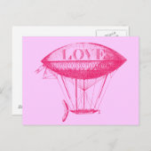 liefde Zeppelin Roze Briefkaart (Voorkant / Achterkant)
