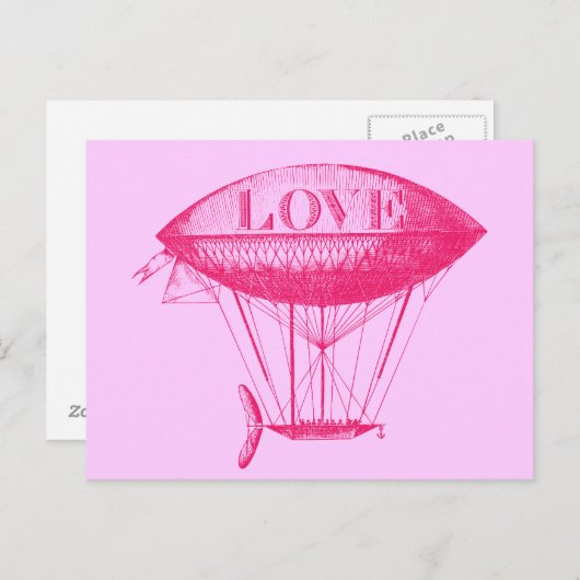  liefde Zeppelin Roze Briefkaart (Voorkant / Achterkant)