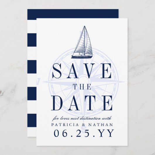 Liefde zet koers | De uitnodigingsdatum opslaan Save The Date (Voorkant / Achterkant)