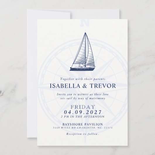 Liefde zet koers | Nautische bruiloft Solid Navy Kaart (Voorkant)