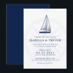 Liefde zet koers | Nautische bruiloft Solid Navy Kaart<br><div class="desc">Aangepaste nautische stijl bruiloft uitnodigingen met een donkere marine en wit kleurenschema. De voorzijde van de uitnodiging is voorzien van een zeilbootillustratie gevolgd door uw trouwdag informatie. Vervaagd in de achtergrond is een Compass wind roos In een nautische stijl gecentreerd onder de namen. Aan de achterkant van de uitnodiging is...</div>