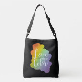 Liefde ziet geen kleuren citaat regenboog zwart crossbody tas (Achterkant)