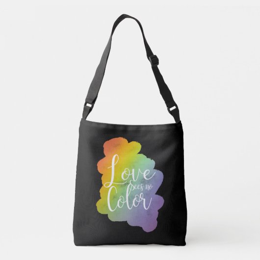 Liefde ziet geen kleuren citaat regenboog zwart crossbody tas (Achterkant)