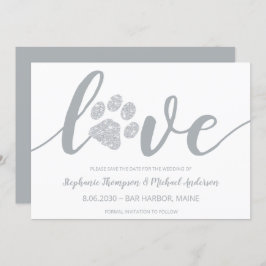Liefde Zilver Glitter Pootafdruk Bruiloft Save The Date
