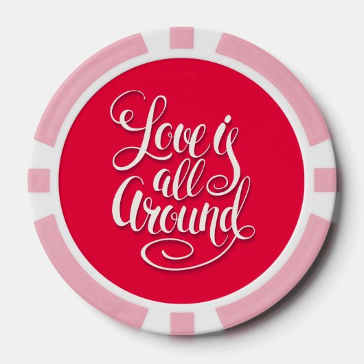 Liefde zit allemaal rond het script dat roze laat poker chips (Voorkant)