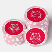 Liefde zit allemaal rond het script dat roze laat poker chips (Opstapeling)