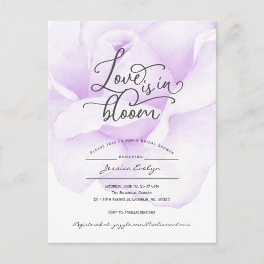 Liefde zit in bloei, eenvoudige moderne paarse dou uitnodiging briefkaart (Voorkant)