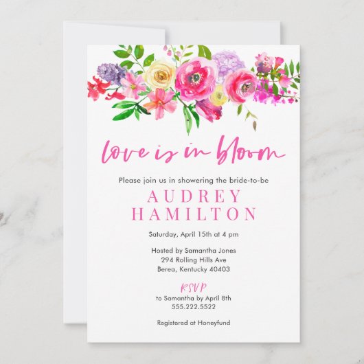 Liefde zit in bloem-bloemen-bridal-douches kaart (Voorkant)