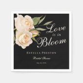 Liefde zit in Bloom White Roses Black Vrijgezellen Servet (Voorkant)