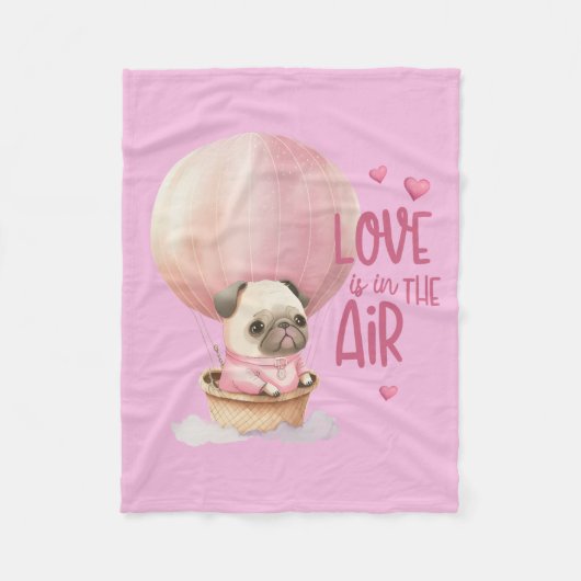 Liefde zit in de Air Pug Valentijnsdag Fleece Deken (Voorkant)
