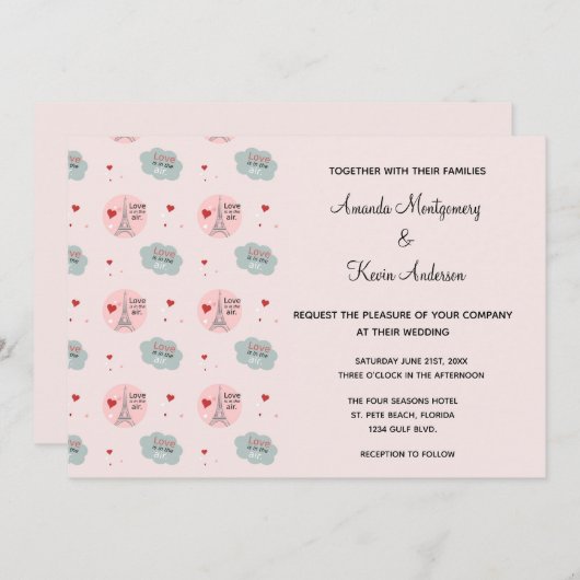 Liefde zit in de Eiffeltoren en het Hart Wedding Kaart (Voorkant / Achterkant)