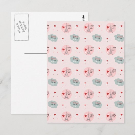 Liefde zit in de eiffeltoren en het hartenpatroon briefkaart (Voorkant / Achterkant)