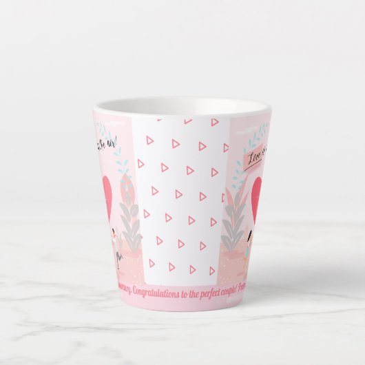 "Liefde zit in de lucht!" Jubileum met versiering Latte Mok (Voorkant)