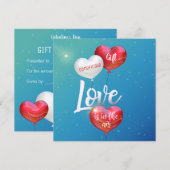Liefde zit in de luchtballonnen met een cadeaubon. feestdagenkaart (Voorkant / Achterkant)