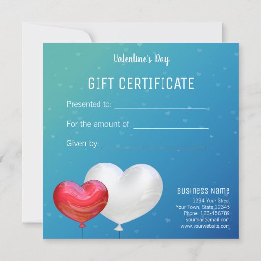 Liefde zit in de luchtballonnen met een cadeaubon. feestdagenkaart (Achterkant)