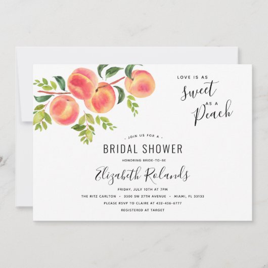 Liefde zo zoet als een perzik bruids douche uitnod kaart (Voorkant)