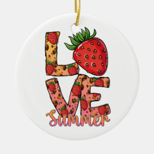 Liefde & zomer   Roze en bruin   verse aardbei Keramisch Ornament