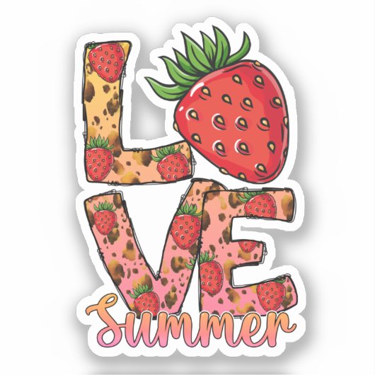 Liefde & zomer | Roze en bruin | verse aardbei Sticker (Voorkant)