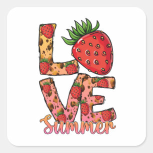 Liefde & zomer   Roze en bruin   verse aardbei Vierkante Sticker