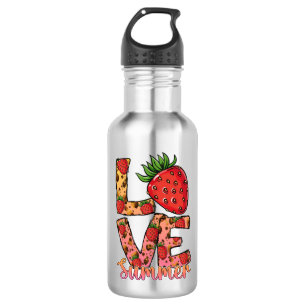 Liefde & zomer   Roze en bruin   verse aardbei Waterfles