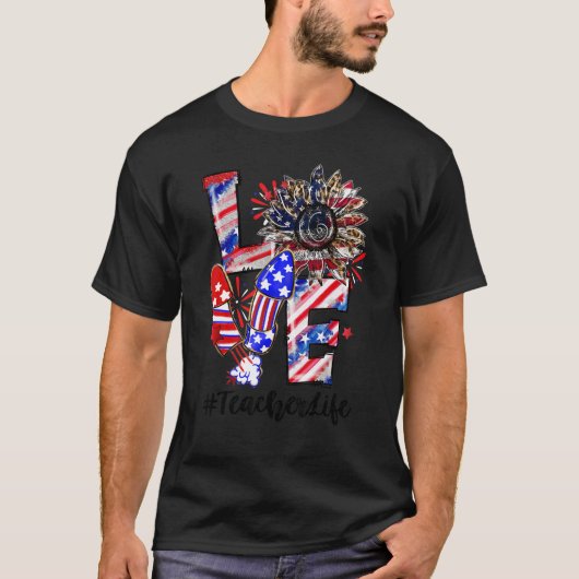 Liefde Zonnebloem Luipaard Vuurwerk Leraar Leven 4 T-shirt (Voorkant)