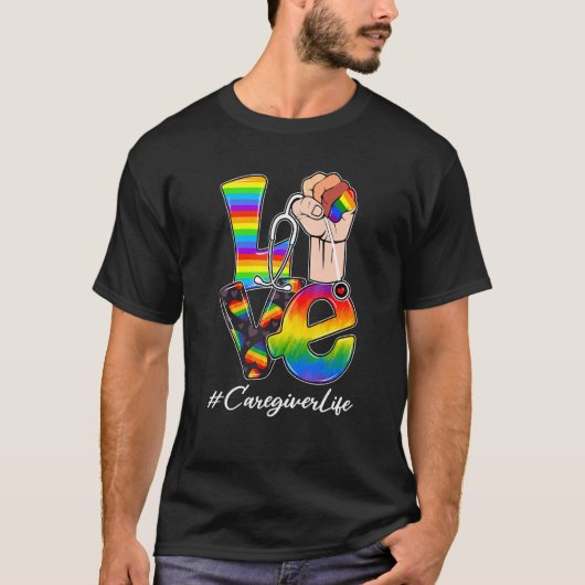 Liefde Zorgverlener Lhbt Gay Pride Rainbow Flag Nu T-shirt (Voorkant)