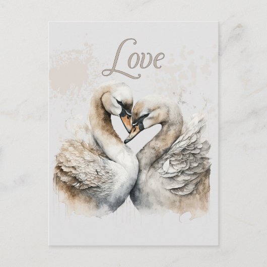 Liefde Zwanen Romantische Bruiloft Briefkaart (Voorkant)
