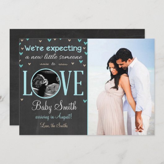 Liefde Zwangerschap Aankondiging Ultrasound Blue B (Voorkant / Achterkant)