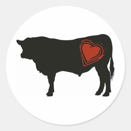Liefde zwart Angus rundvlees Ronde Sticker (Voorkant)