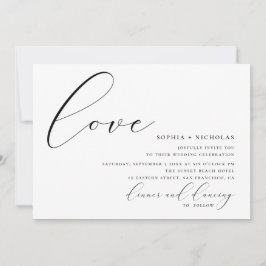 Liefde. Zwart en wit elegante kalligrafie bruiloft Kaart