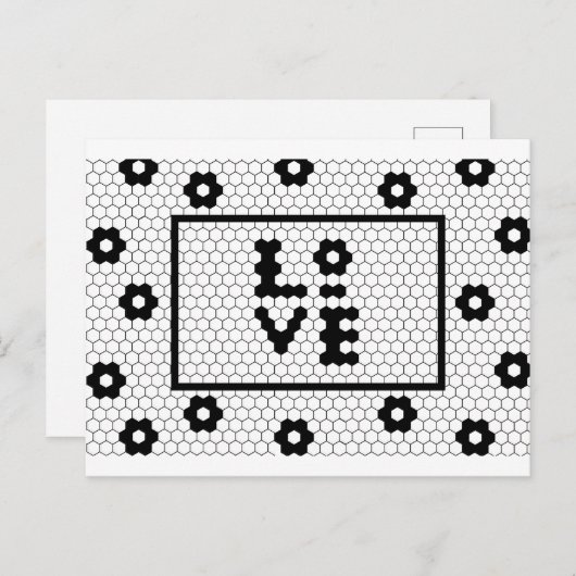 Liefde Zwart en Wit Hex Tegel Briefkaart (Voorkant / Achterkant)