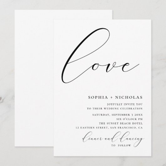 Liefde. Zwart en wit kalligrafie simpele bruiloft Kaart (Voorkant / Achterkant)