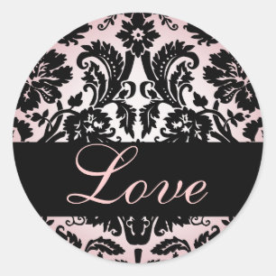 Liefde Zwart & Roze Damast Bruiloft Sticker