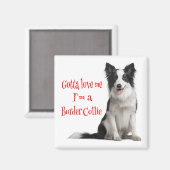 Liefde Zwart & Wit Border Collie Puppy Rode Magnee Magneet (Voorkant / Achterkant)