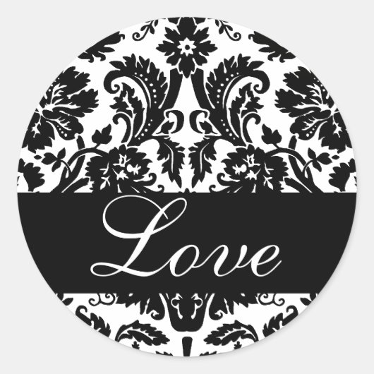 Liefde Zwart & Wit Damask Bruiloft Sticker (Voorkant)