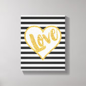 Liefde Zwart & Wit Goud Glitter Strepen Canvas Afdruk (Voorkant)