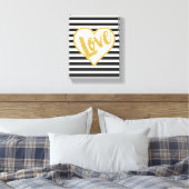 Liefde Zwart & Wit Goud Glitter Strepen Canvas Afdruk (Insitu (Slaapkamer))
