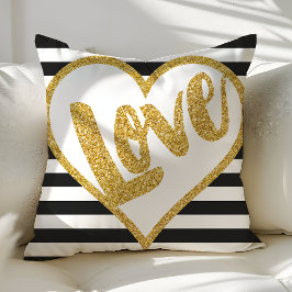 Liefde Zwart & Wit Gouden Glitter Strepen Kussen