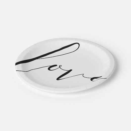 LIEFDE Zwart Wit Moderne Typografie Bruiloft Feest Papieren Bordje (Gekanteld)